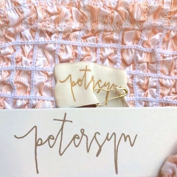 Petersyn Nora Smocked Mini Dress Melon 0range Strapless Sleeveless Bodycon NEW - Picture 7 of 10